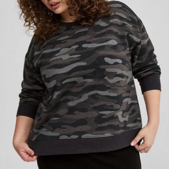 torrid Tops - LIKE NEW Torrid Drop Shoulder Pullover Sweatshirt in Camo Black